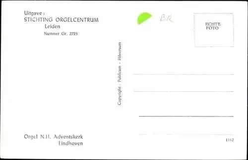 Ak Eindhoven Nordbrabant Niederlande, Orgel N. H. Adventskerk