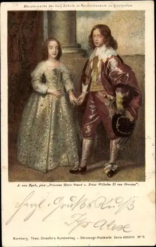 Künstler Ak Van Dyck, Prinzess Marie Stuart, Prinz Wilhelm II von Oranien