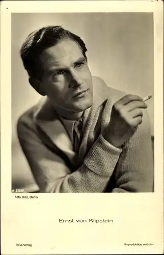Ak Schauspieler Ernst von Klipstein, Portrait mit Zigarette, Ross Verlag A 3328 1