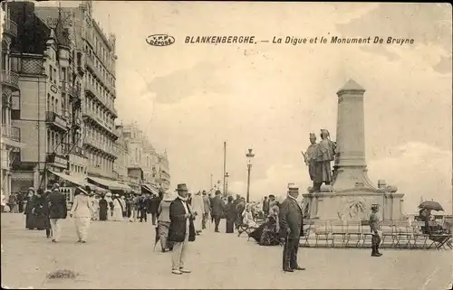 Ak Blankenberghe Blankenberge Westflandern, La Digue et le Monument De Bruyne