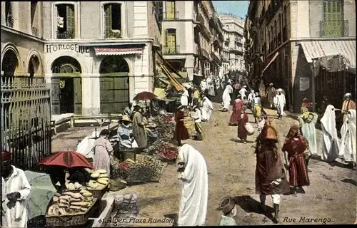 Ak Algier Alger Algerien, Rue Marengo, Marche