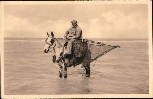 Ak Nieuport Bains Nieuwpoort Westflandern, Fischer auf einem Pferd