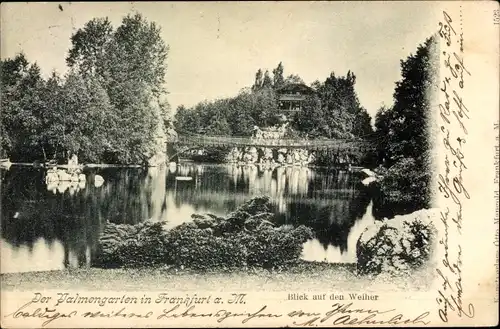 Ak Frankfurt am Main, Palmengarten, Blick auf den Weiher