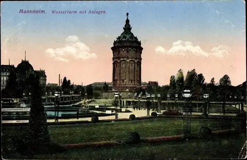 Ak Mannheim in Baden, Wasserturm mit Anlagen