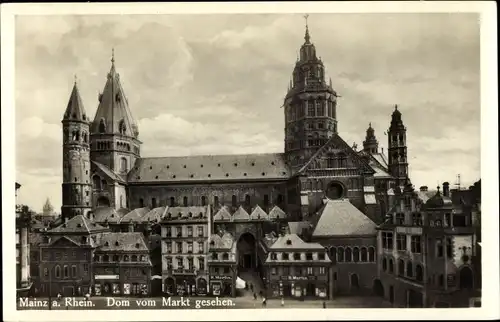 Ak Mainz am Rhein, Dom vom Markt gesehen