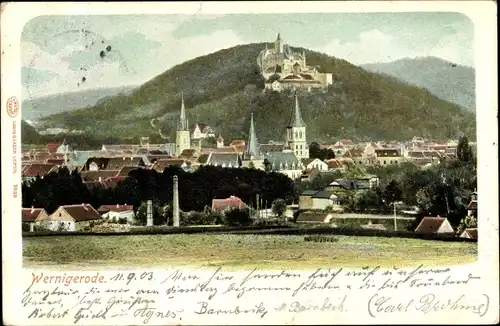 Ak Wernigerode am Harz, Totalansicht mit Schloss