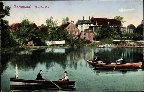 Ak Dortmund im Ruhrgebiet, Buschmühle, Teich, Boote