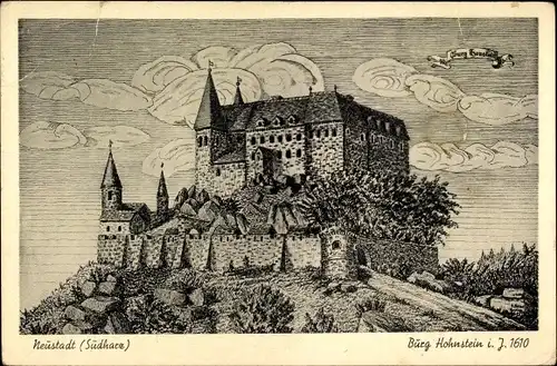 Künstler Ak Hesse, Neustadt im Harz Harztor Thüringen, Burg Hohnstein 1610