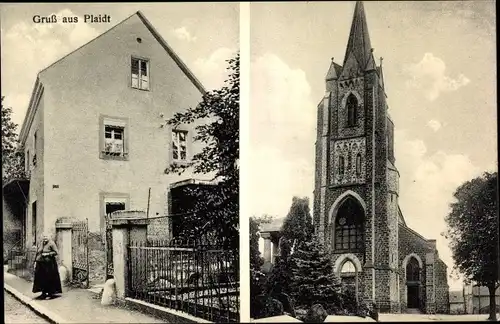 Ak Plaidt in der Eifel, Kurzwaren Anna Weiller, Mühlenweg 33, Kirche