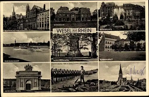 Ak Wesel am Niederrhein, Rathaus, Citadelle, Kaiserplatz, Kornmarkt, Schilldenkmal