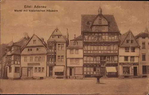 Ak Adenau in der Eifel, Markt mit historischen Häusern