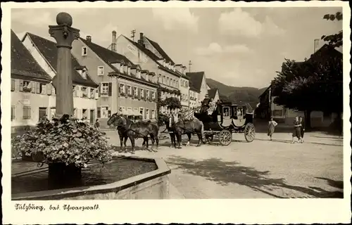 Ak Sulzburg im Markgräflerland Baden Schwarzwald, Kutsche, Brunnen