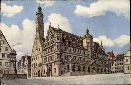 Künstler Ak Rothenburg ob der Tauber Mittelfranken, Rathaus, Außenansicht