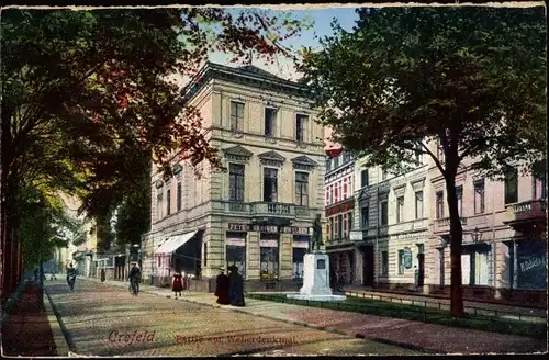 Ak Krefeld am Niederrhein, Partie am Weberdenkmal, Juwelier Peter Oediger