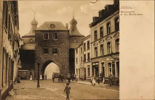 Ak Jülich in Nordrhein Westfalen, Hexenturm und kl. Rurstrasse