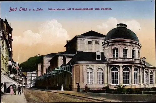 Ak Bad Ems an der Lahn, Römerstraße, Kursaalgebäude, Theater
