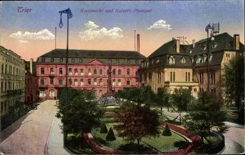 Ak Trier an der Mosel, Kornmarkt und kaiserl. Postamt