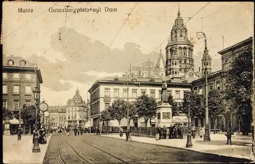 Ak Mainz am Rhein, Gutenbergplatz mit Dom