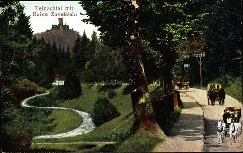 Ak Bad Teinach Zavelstein im Schwarzwald, Ruine Zavelstein, Kutschen