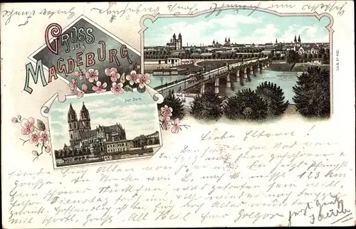 Litho Magdeburg an der Elbe, Stadtpanorama, Dom
