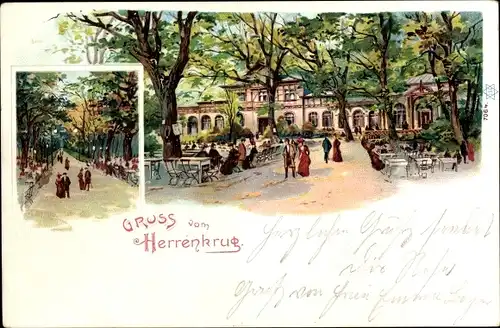 Litho Herrenkrug Magdeburg in Sachsen Anhalt, Gastwirtschaft Herrenkrug, Allee