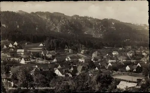 Ak Jonsdorf in Sachsen, Panorama mit Mühlsteinbrücken