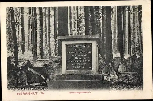 Ak Herrnhut in der Oberlausitz Sachsen, Gründungsdenkmal