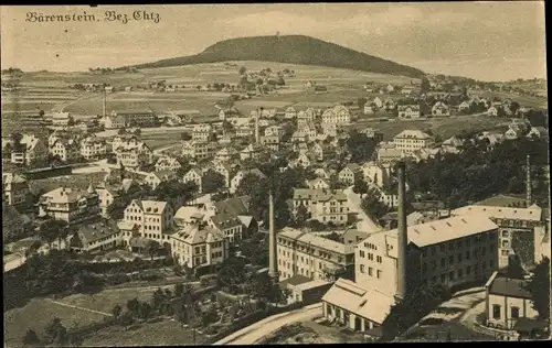 Ak Bärenstein im Erzgebirge, Blick über die Dächer des Ortes, Fabrikgebäude, Felder, Berg
