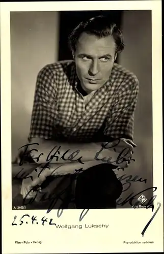 Ak Schauspieler Wolfgang Lukschy, Portrait, Autogramm