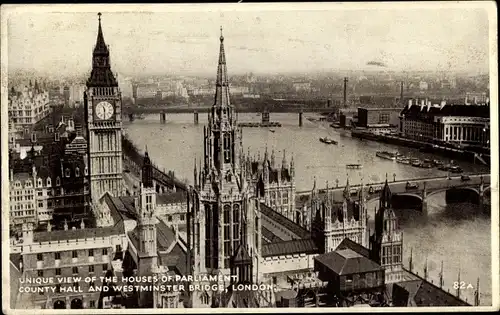 Ak City of Westminster London England, Houses of Parliament, County Hall, Westminster Bridge