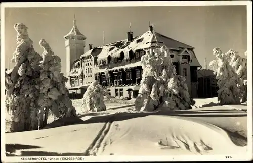 Ak Klínovec Keilberg Erzgebirge Region Karlsbad, Keilberghotel im Winter