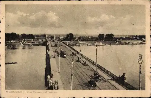 Ak Warszawa Warschau Polen, Fürst Poniatowskibrücke, Most Poniatowskiego, Straßenbahn