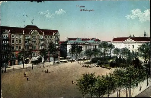 Ak Poznań Posen, Wilhelmplatz, Park, Häuser