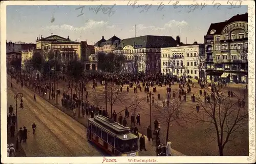 Ak Poznań Posen, Wilhelmplatz, Straßenbahn