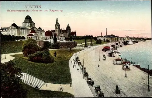Ak Szczecin Stettin Pommern, Hakenterrasse, Regierungsgebäude, Museum