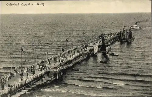 Ak Sopot Gdańsk Zoppot Danzig, Seesteg, Dampfer