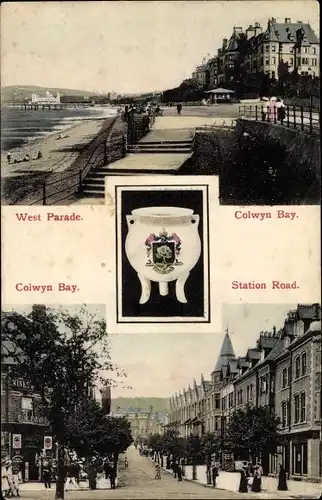 Ak Colwyn Bay Wales, West Parade, Station Road