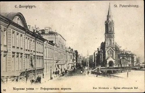 Ak Sankt Petersburg Russland, Rue Morskaia, Eglise allemande Ref.