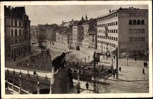 Ak Ljubljana Laibach Slowenien, Brücke, Straßenbahn