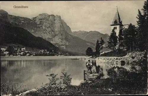 Ak Grundlsee Steiermark, Panorama, Kirche