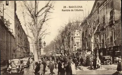 Ak Barcelona Katalonien Spanien, Rambla de Esfudios