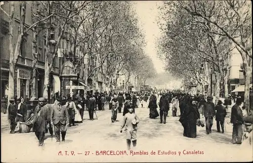 Ak Barcelona Katalonien Spanien, Ramblas de Estudios y Canaletas
