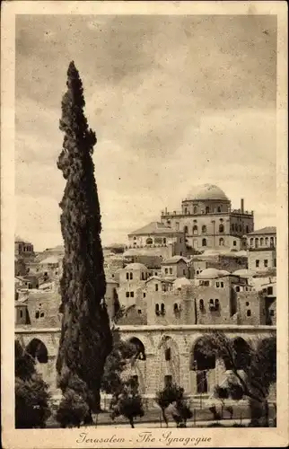 Judaika Ak Jerusalem Israel, Blick zur Synagoge, Teilansicht der Stadt