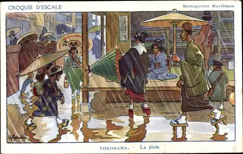 Künstler Ak Yokohama Präf Kanagawa Japan, La pluie