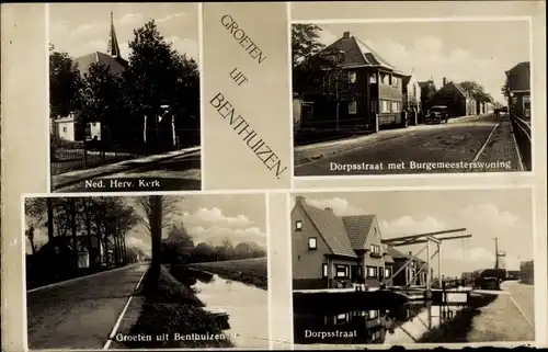 Ak Benthuizen Südholland, Ned. Herv. Kerk, Dorpsstraat, Burgemeesterswoning