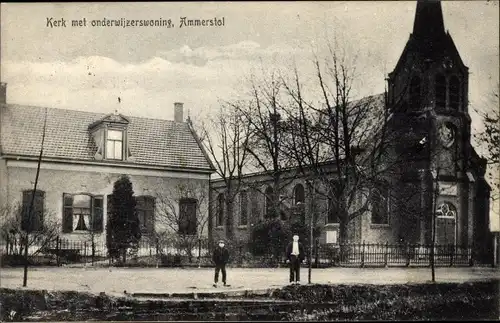 Ak Ammerstol Südholland, Kerk met onderwijzerswoning