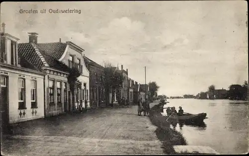 Ak Oude Wetering Südholland, Flusspartie, Ruderboot, Häuser