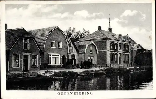 Ak Oude Wetering Südholland, Wohnhäuser, Fluss, Ruderboote