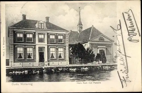 Ak Oude Wetering Südholland, Herv. Kerk met Pastorie