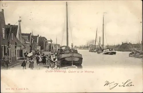 Ak Oude Wetering Südholland, Gezicht op de Wetering, Boote